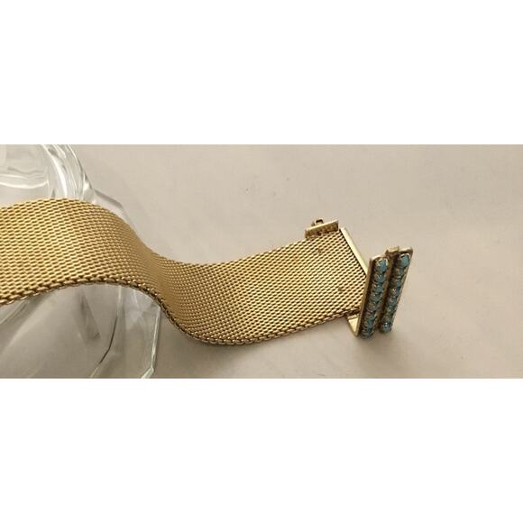 Vintage Christian Dior Gold Mesh Faux Turquoise Modernist Bracelet w/Fringe 60s - Picture 8 of 8